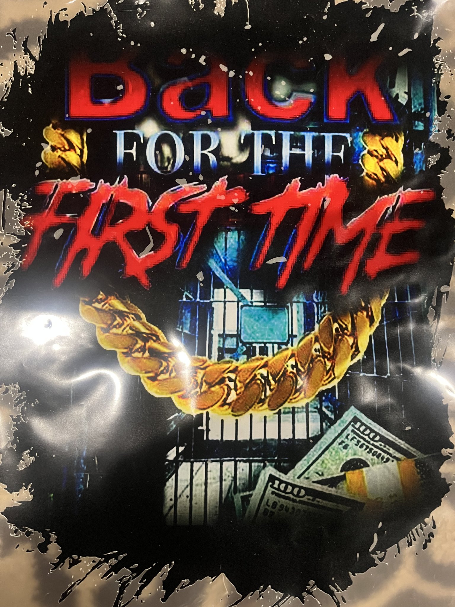 Cover of Back for the First Time by Jamel Miller — a gold chain over prison gates and hundred-dollar bills
